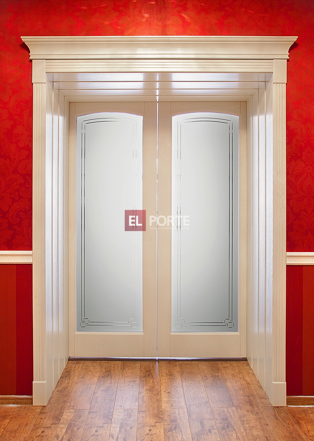 Раздвижная дверь, массив клен, с прозрачной гравировкой и матовым стеклом